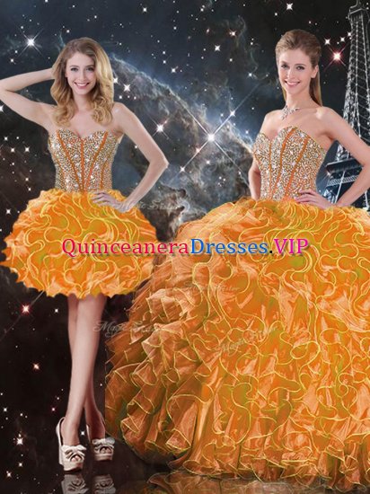 Trendy Orange Sweetheart Neckline Beading and Ruffles Quinceanera Gown Sleeveless Lace Up - Click Image to Close