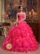 Criccieth Gwynedd Stylish Hot Pink Ruffles Beading and Ruch Sweetheart Strapless Floor-length Quinceanera Dress With Organza Ball Gown