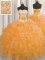 Cute Handcrafted Flower Orange Sleeveless Floor Length Beading and Ruffles and Hand Made Flower Lace Up Sweet 16 Dresses