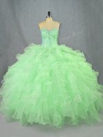 Artistic Green Sweetheart Neckline Beading and Ruffles Quinceanera Gown Sleeveless Lace Up