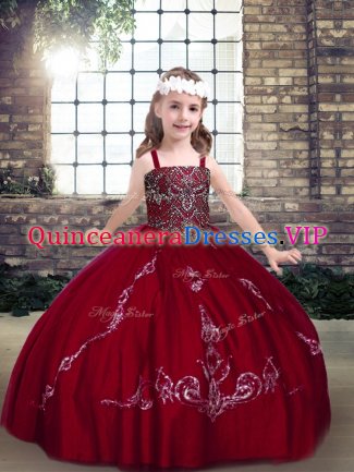 Floor Length Ball Gowns Sleeveless Wine Red Girls Pageant Dresses Lace Up