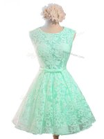 Sleeveless Lace Knee Length Lace Up Quinceanera Dama Dress in Apple Green with Belt(SKU SWBD149-11BIZ)