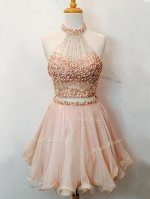 Champagne Lace Up Halter Top Beading Quinceanera Court Dresses Organza Sleeveless(SKU SWBD146-5BIZ)