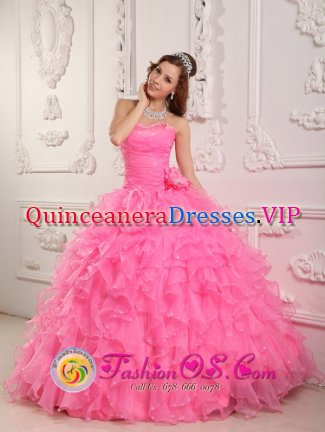 Romantic Sweetheart Rose Pink Organza Beading Ball Gown Quinceanera For Formal Evening in Agoura Hills CA