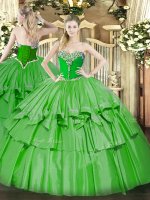 Gorgeous Organza and Taffeta Sweetheart Sleeveless Lace Up Beading and Ruffled Layers 15 Quinceanera Dress in Green(SKU SJQDDT1386002BIZ)