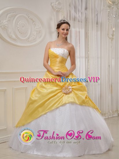 Exquisite Strapless Yellow and White Sweet 16 Quinceanera Dress In Frostburg Maryland/MD - Click Image to Close