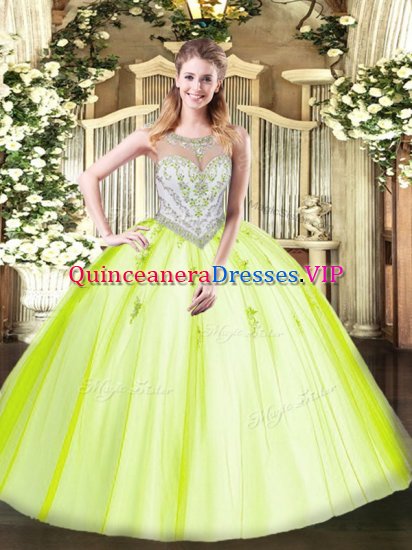 Enchanting Floor Length Yellow Green 15 Quinceanera Dress Scoop Sleeveless Zipper - Click Image to Close