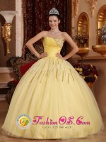 Riviera Beach Florida/FL Light Yellow Beaded Decorate Sweetheart Floor-length Tulle Quinceanera Dresses