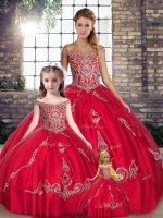 Custom Fit Red Off The Shoulder Neckline Beading and Embroidery Sweet 16 Quinceanera Dress Sleeveless Lace Up