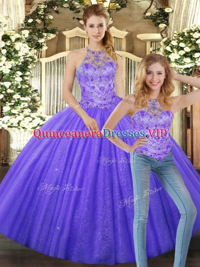 Eye-catching Floor Length Two Pieces Sleeveless Lavender 15th Birthday Dress Lace Up - Click Image to Close