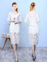 Artistic White Scoop Zipper Lace Court Dresses for Sweet 16 3 4 Length Sleeve