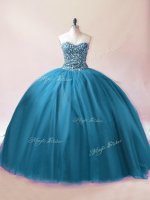 Ball Gowns 15th Birthday Dress Teal Sweetheart Tulle Sleeveless Floor Length Lace Up