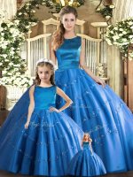 Scoop Sleeveless Lace Up Ball Gown Prom Dress Blue Tulle