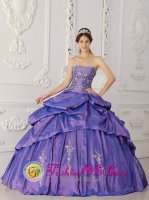 Athens TX Custom Made Elegant Purple Embroidery and Beading Floor-length Quinceanera Dress With Pick-ups Taffeta
