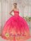 Eldorado Argentina Hot Pink and Gold Riffles Sweet 16 Dress With Ruch Bodice Organza and Beaded Decorate Bust