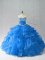 Blue Sleeveless Organza Lace Up Quinceanera Dress for Sweet 16 and Quinceanera