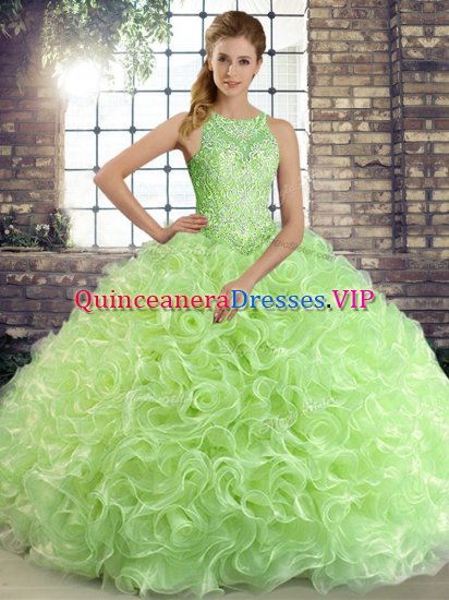 Glamorous Floor Length Quinceanera Dress Fabric With Rolling Flowers Sleeveless Beading - Click Image to Close