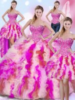 Flare Four Piece Sleeveless Beading and Ruffles Lace Up Quinceanera Gown