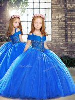 Perfect Royal Blue Kids Formal Wear Brush Train Sleeveless Beading(SKU PAG1204BIZ)