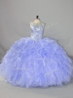 Amazing Organza Scoop Sleeveless Lace Up Beading and Ruffles 15 Quinceanera Dress in Lavender