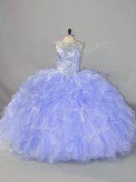 Amazing Organza Scoop Sleeveless Lace Up Beading and Ruffles 15 Quinceanera Dress in Lavender