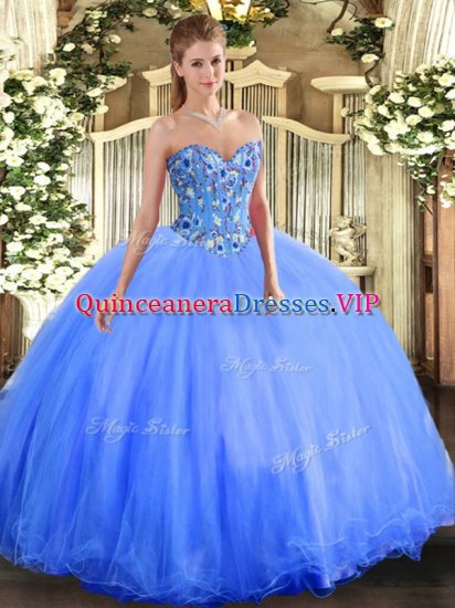 Sweetheart Sleeveless Lace Up 15 Quinceanera Dress Blue Organza and Tulle - Click Image to Close