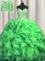 Amazing Visible Boning Bling-bling Sweep Train Ball Gowns Quinceanera Gowns Sweetheart Organza Sleeveless With Train Lace Up(SKU PSSW0585-2BIZ)
