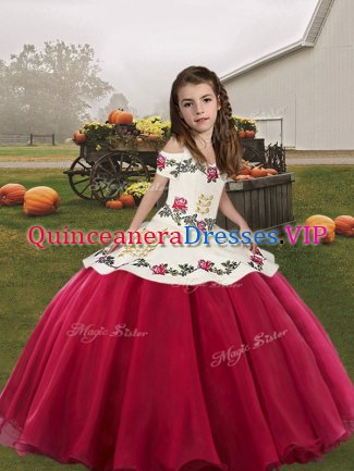 Coral Red Sleeveless Embroidery Floor Length Pageant Dress for Womens
