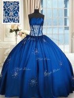Floor Length Royal Blue Quinceanera Gown Taffeta Sleeveless Beading(SKU PSSW0339BIZ)