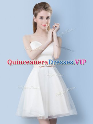 Amazing White A-line Sweetheart Sleeveless Tulle Knee Length Lace Up Bowknot Quinceanera Court Dresses