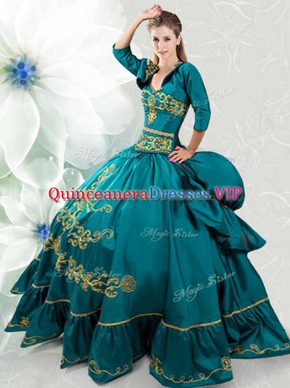 Fabulous Taffeta Sleeveless Floor Length Sweet 16 Dresses and Beading and Embroidery - Click Image to Close