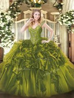 Floor Length Ball Gowns Sleeveless Olive Green Quinceanera Gown Lace Up