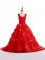 Hot Sale Red Straps Lace Up Appliques Child Pageant Dress Brush Train Sleeveless