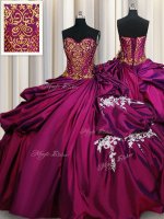 Fuchsia Lace Up Sweetheart Beading and Appliques and Pick Ups Sweet 16 Dress Taffeta Sleeveless