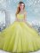 High Quality Yellow Green Clasp Handle Scoop Beading Military Ball Gown Tulle Sleeveless