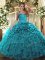 Pretty Ball Gowns Ball Gown Prom Dress Teal Halter Top Organza Sleeveless Floor Length Lace Up
