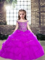 Eye-catching Purple Lace Up Pageant Gowns Beading and Ruffles Sleeveless Floor Length