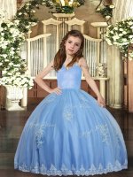 Elegant Baby Blue Sleeveless Tulle Lace Up Pageant Gowns for Party and Wedding Party