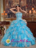 Cheap strapless Quinceanera Dress With colorful Organza Appliques Decorate Gown In Goodland Kansas/KS