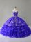 Sleeveless Floor Length Embroidery and Ruffled Layers Lace Up Quinceanera Gowns with Blue