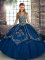 Blue Sleeveless Beading and Embroidery Floor Length Quinceanera Dress