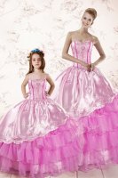 Graceful Lilac Vestidos de Quinceanera Military Ball and Sweet 16 and Quinceanera with Embroidery and Ruffled Layers Sweetheart Sleeveless Lace Up