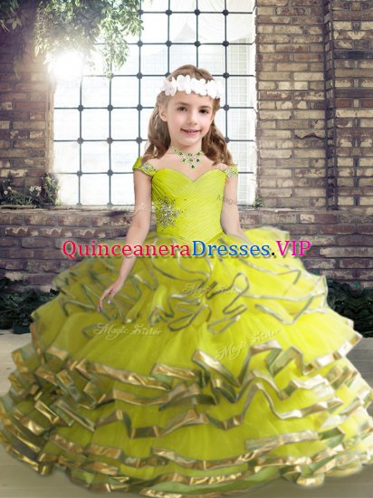 Hot Selling Yellow Green Sleeveless Beading and Ruffles Floor Length Little Girl Pageant Gowns - Click Image to Close
