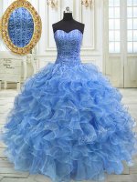 Adorable Sweetheart Sleeveless Organza Quinceanera Gown Beading and Ruffles Lace Up