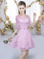 Lilac Dama Dress for Quinceanera Prom and Party and Wedding Party with Belt V-neck Short Sleeves Zipper