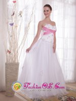 Svalbard Norway White A-Line / Princess Sweetheart Floor-length Tulle and Taffeta Quinceanera Dama Dress with Beading and Rhinestones(SKU PDATS3920BIZ)