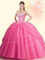 Watermelon Red Quinceanera Gowns Military Ball and Sweet 16 and Quinceanera with Beading Sweetheart Sleeveless Lace Up
