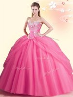 Watermelon Red Quinceanera Gowns Military Ball and Sweet 16 and Quinceanera with Beading Sweetheart Sleeveless Lace Up(SKU SJQDDT849002-1BIZ)