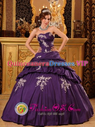Vaasa Finland Custom Made Dark Purple Quinceanera Dress Appliques Decorate Bodice Taffeta Floor-length For