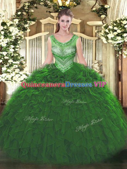 Cute Floor Length Green Sweet 16 Quinceanera Dress Scoop Sleeveless Lace Up - Click Image to Close
